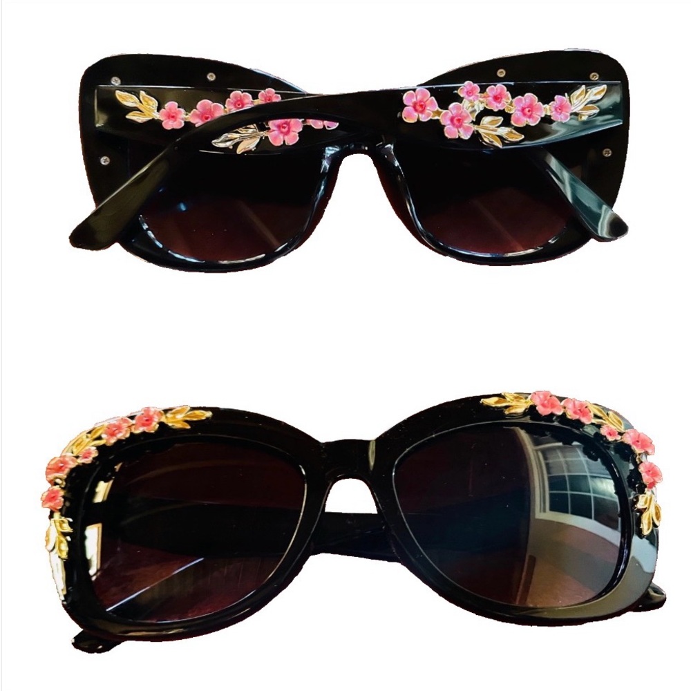 NWT Chic ITALIAN Designer Style Retro Floral Cateye Pin-up SUNGLASSES